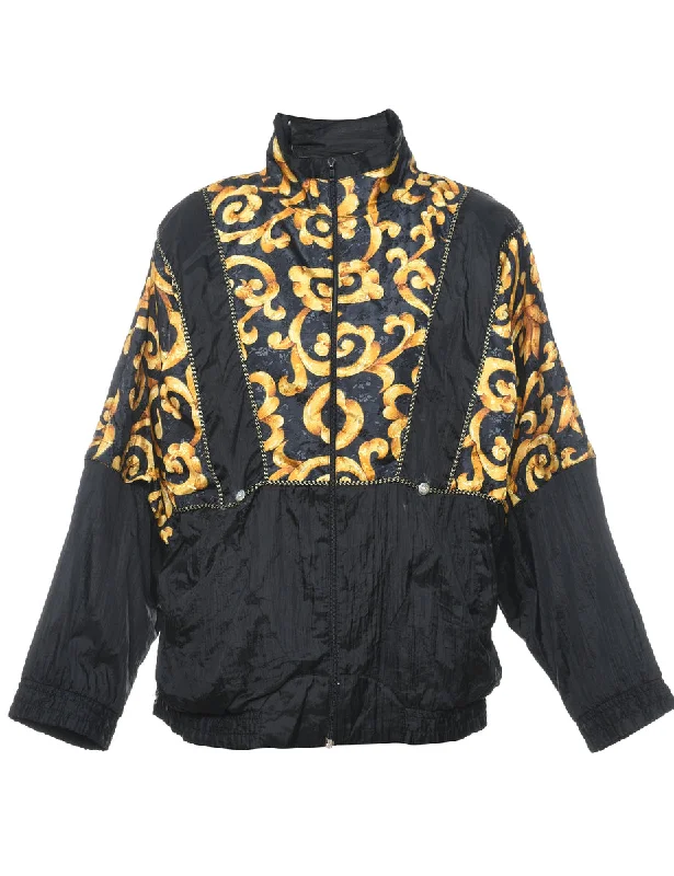 Quick Sale Black & Gold Patterned Nylon Jacket - S