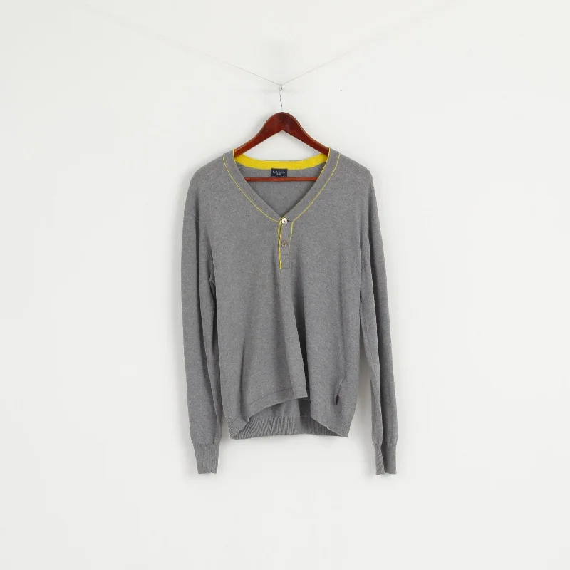 Paul Smith Jeans Men M Jumper Grey Cotton V Neck Classic Sweater