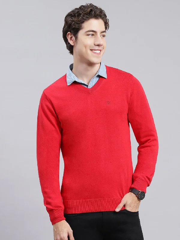 Weekend Offers That Delight Men Red Solid Cotton Pullover