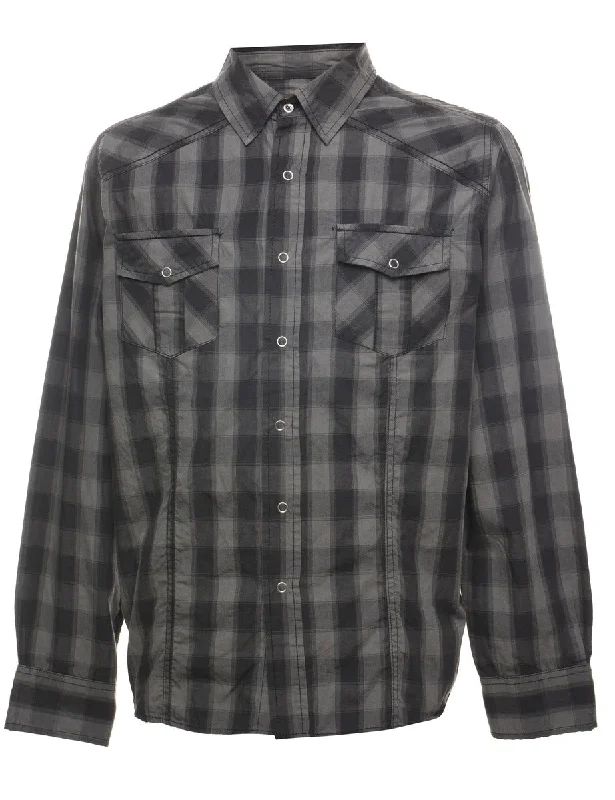 Steals and Deals Black & Grey Classic Checked Shirt - L