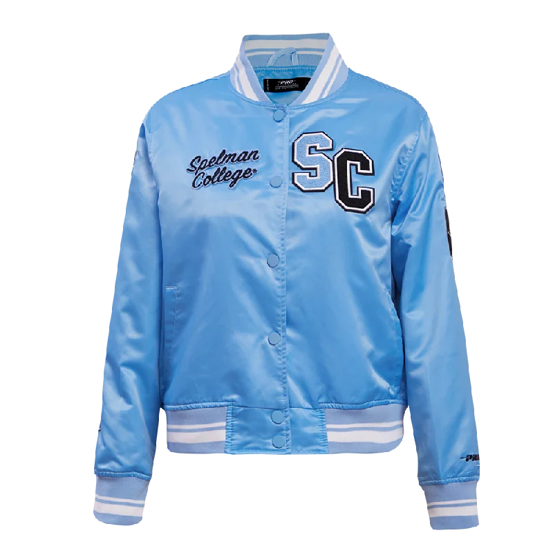 Early Access SPELMAN COLLEGE CLASSIC RIB SATIN JACKET (UNIVERSITY BLUE)