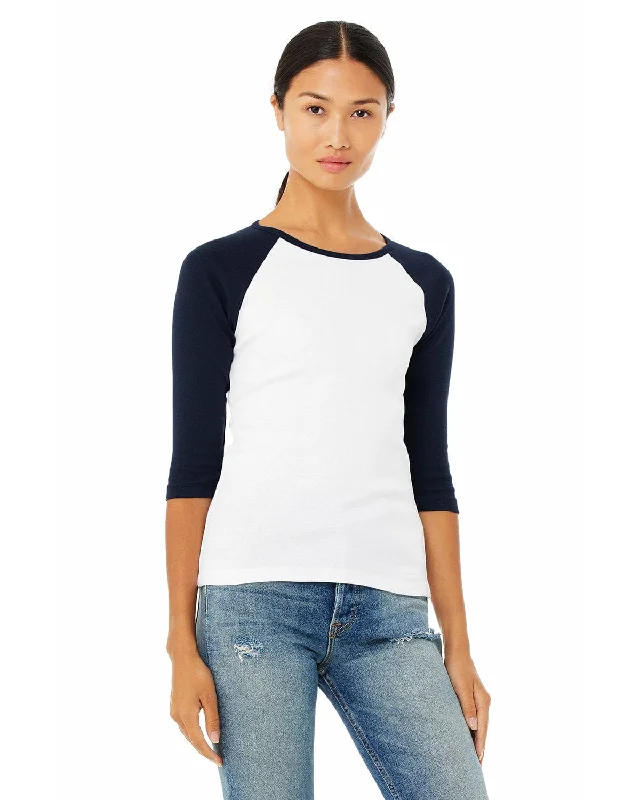Weekend Deals That Thrill Bella+Canvas Ladies Baseball Tee | White/ Navy