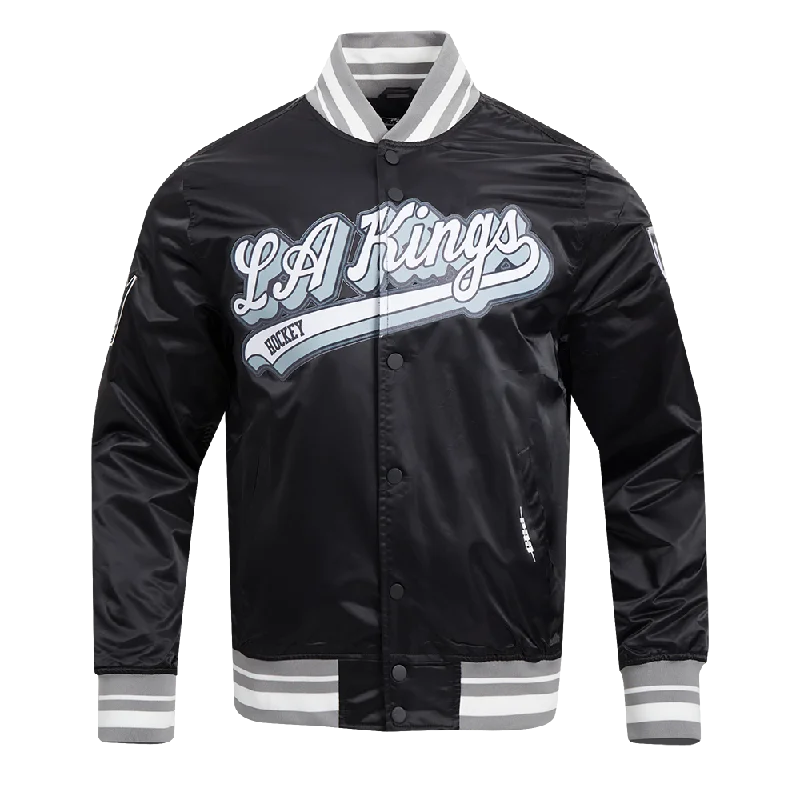 Super Sale NHL LOS ANGELES KINGS SCRIPT TAIL MEN'S SATIN JACKET (BLACK/GRAY)