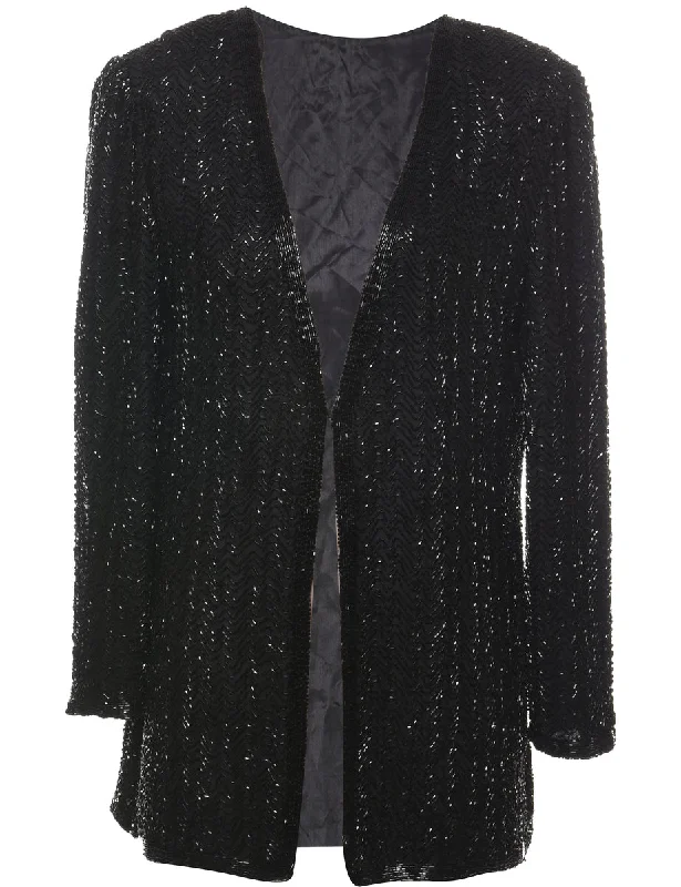Instant Discount Beaded Black Sparkly Evening Jacket - L