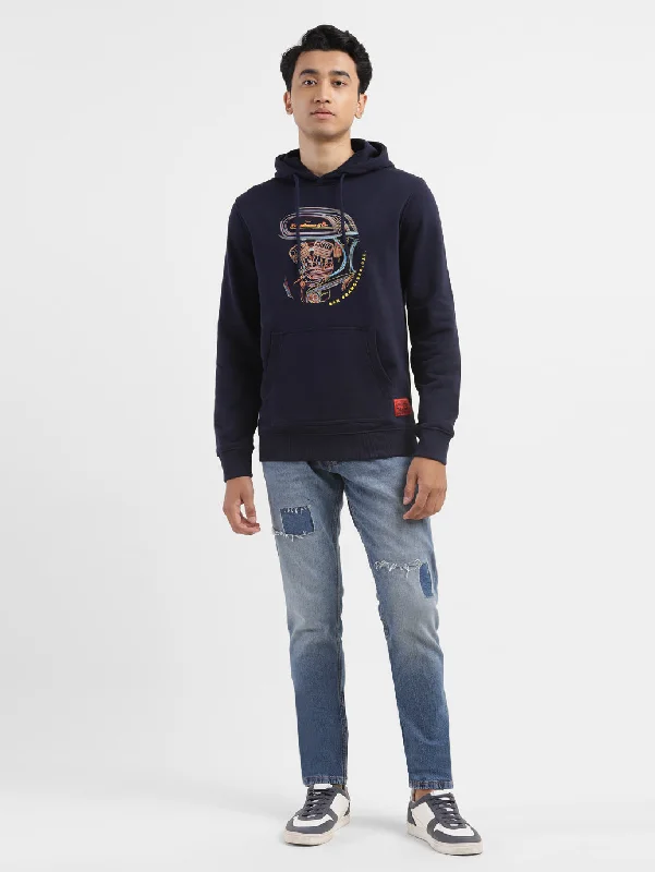 Weekend Offers That Tempt Men's Graphic Navy Hooded Sweatshirt