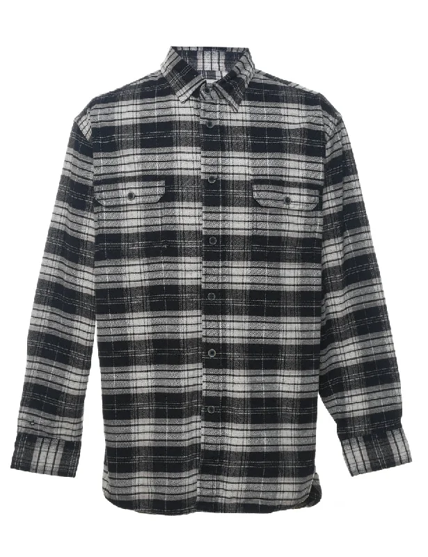 Low Cost Black & White 1990s Plaid Shirt - L