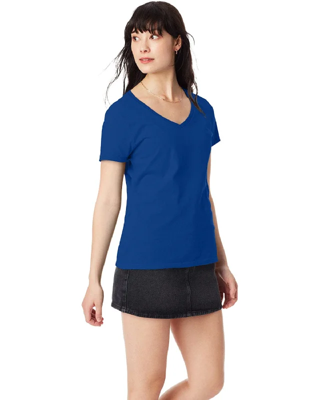 Hanes Ladies Ringspun Cotton Nano V-Neck T-Shirt | Deep Royal