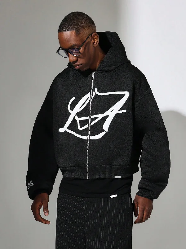 Pay Less Crop Fit Zip-Up Hoodie With Embroidery Pattern
