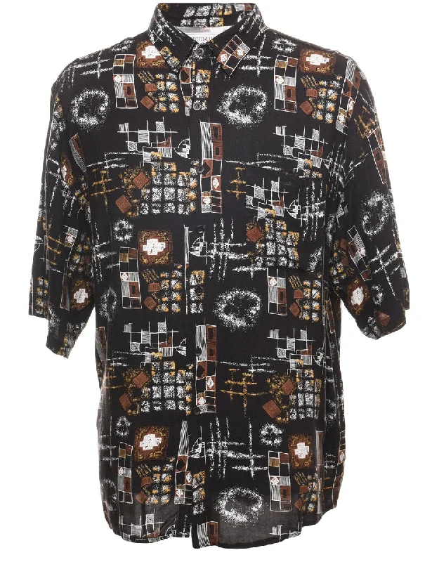Low Price Black Abstract Design Short Sleeve Shirt - XL