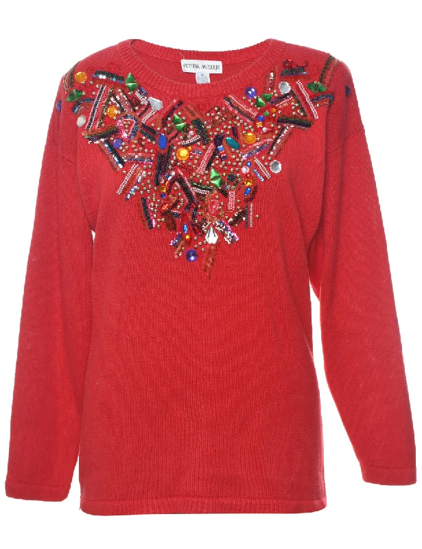 Epic Deals Beaded Red Jumper - M