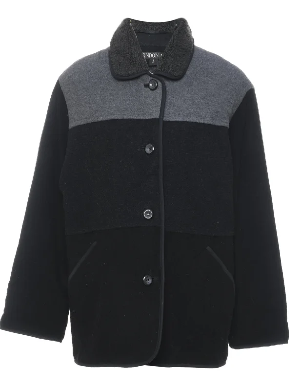 Super Bargain Black & Grey Contrast Wool Coat - L