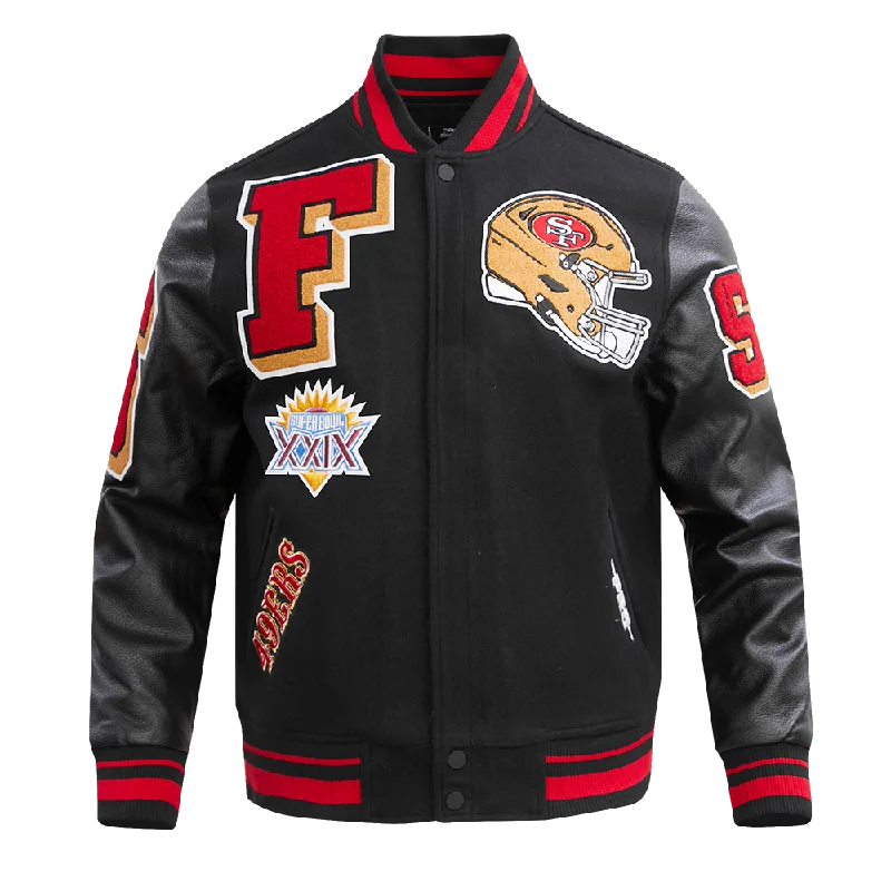 Super Bargain NFL SAN FRANCISCO 49ERS MASHUP MEN'S RIB WOOL VARSITY JACKET (BLACK/RED/BLACK)