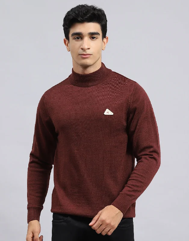 Discount Deals Men Rust Solid Turtle Neck Full Sleeve Pullover