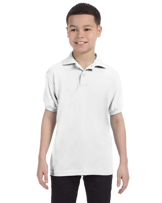 Deep Discounts Hanes Youth Jersey Knit Polo Shirt | White