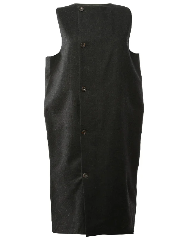 Make Your Weekend Count with Savings Black Button Front Sleeveless Dress - L