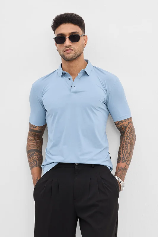 Weekend Deals That Please Light Blue Self-Design Stitchless Polo T-Shirt