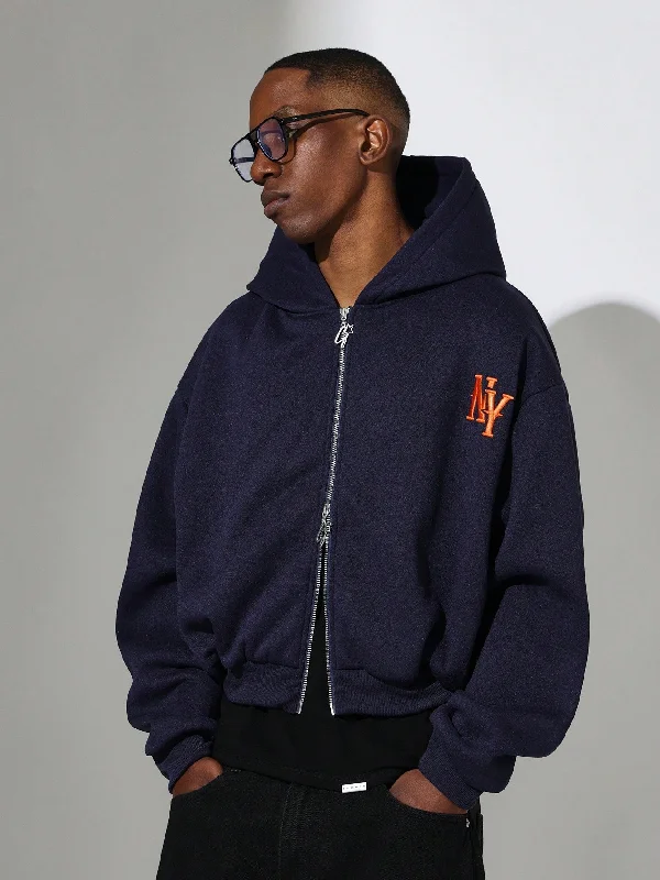 Major Savings Crop Fit Zip Up Hoodie With Small Embroidery Pattern