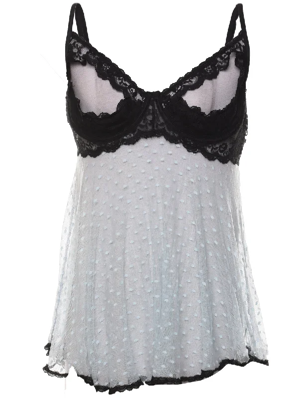 Online Deal Black & White Contrast Sheer Babydoll - M
