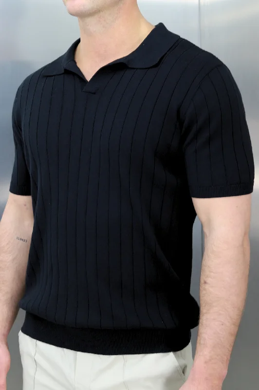 Friends and Family Sale Capo Egyptian Cotton Line Cuban Collar Polo Shirt - Black