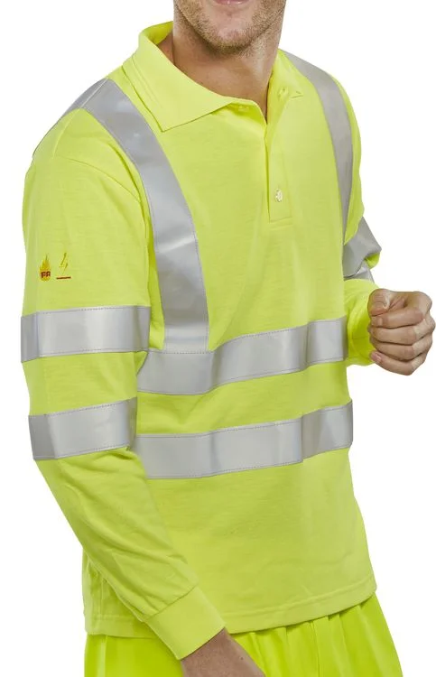 Buy Now Beeswift Fire Retardant Hi-vis Anti Static Polo Long Sleeved Saturn Yellow