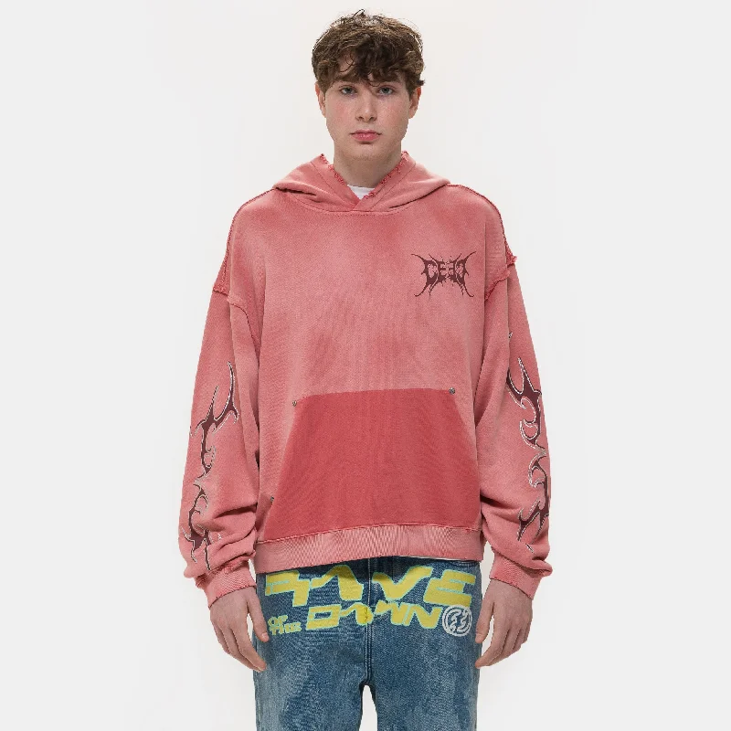 Price Drop Glitter Layered Logo Print Distressed Hoodie in Dirty Pink