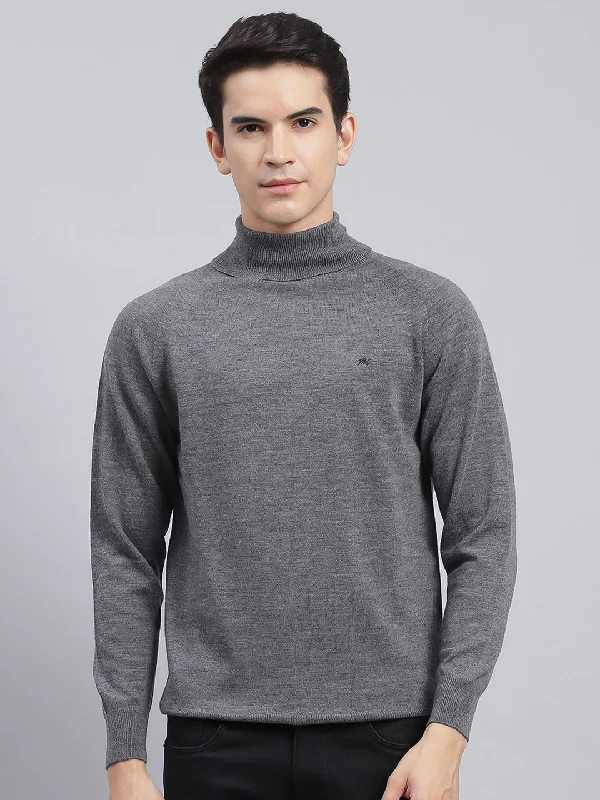Lowest Rates Men Grey Solid Pure wool Pullover