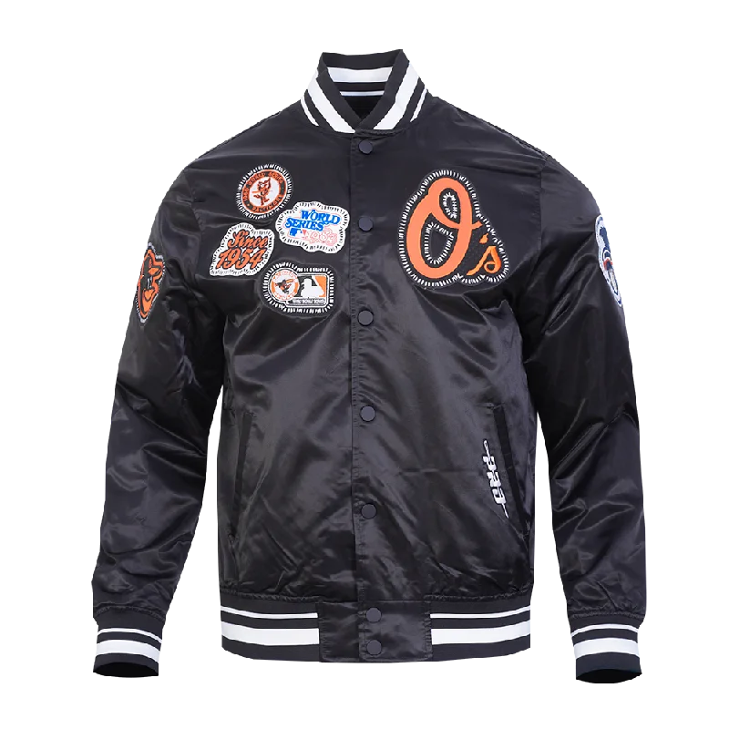 MLB BALTIMEN'SORE ORIOLES DIY PICK STITCH MEN'S RIB SATIN JACKET (BLACK)