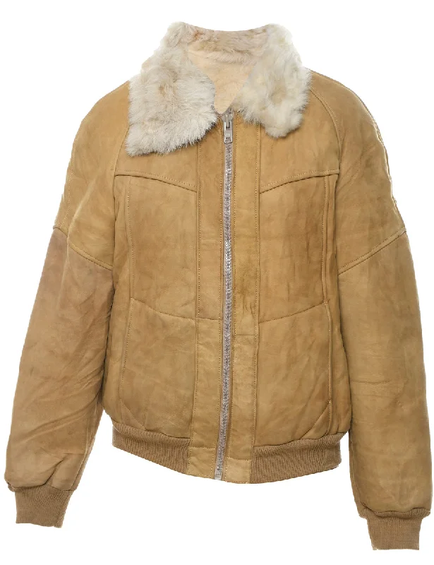 Value Deals Beige Faux Shearling Lined Suede Zip-Front Jacket - L