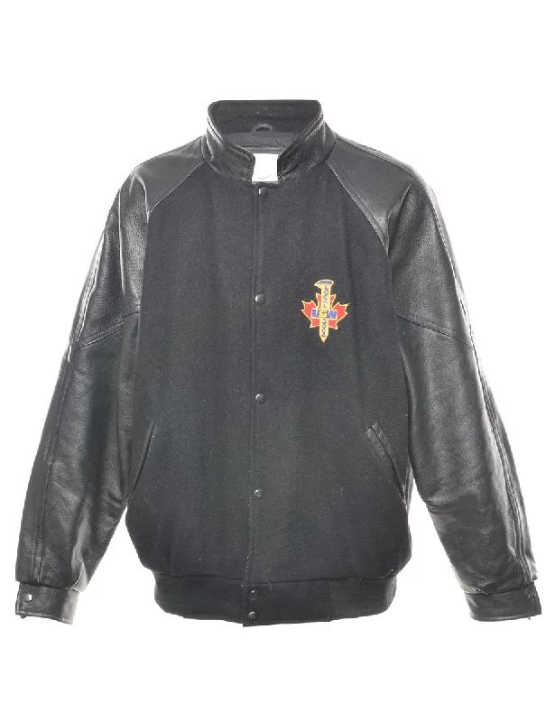 Crazy Deals Black Embroidered Canada Varsity Jacket - XL