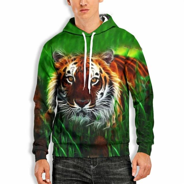 Price Rollback 3D Print Hoodie with Green Tiger Print