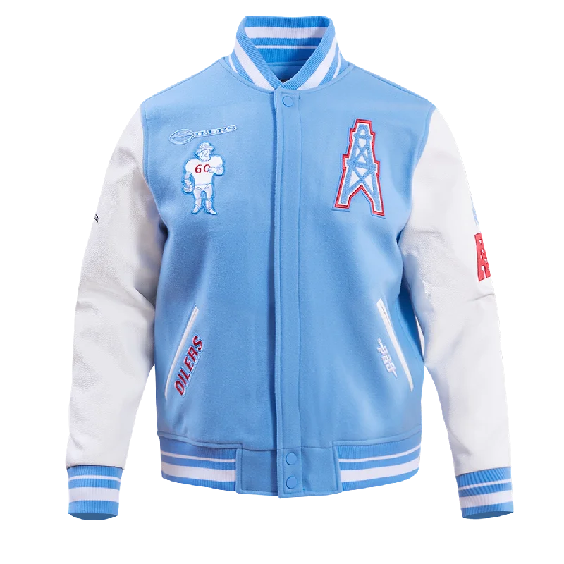 Bargain Bin NFL HOUSTON OILERS RETRO CLASSIC MEN'S RIB WOOL VARSITY JACKET (UNIVERSITY BLUE/WHITE)