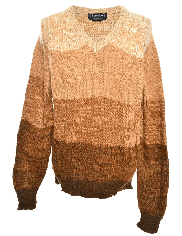 Brown Cable Knit Jumper - L