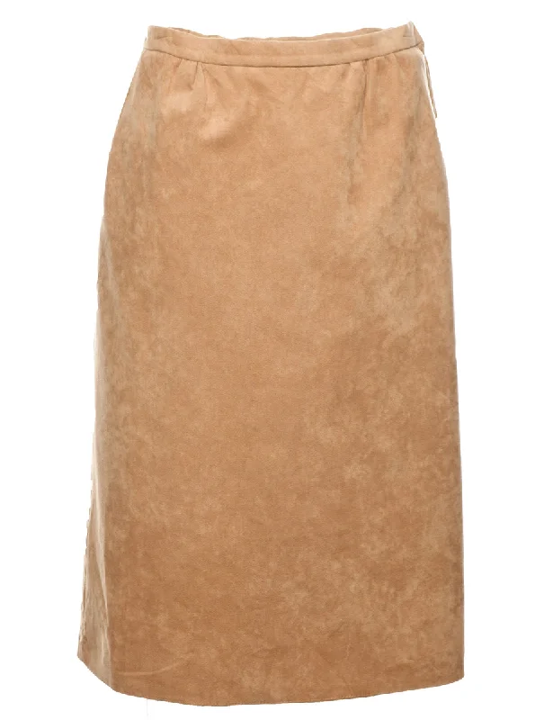 Brown Suede Knee Length Skirt - S