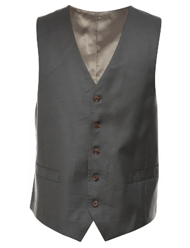 Button Front Grey Classic Waistcoat - L