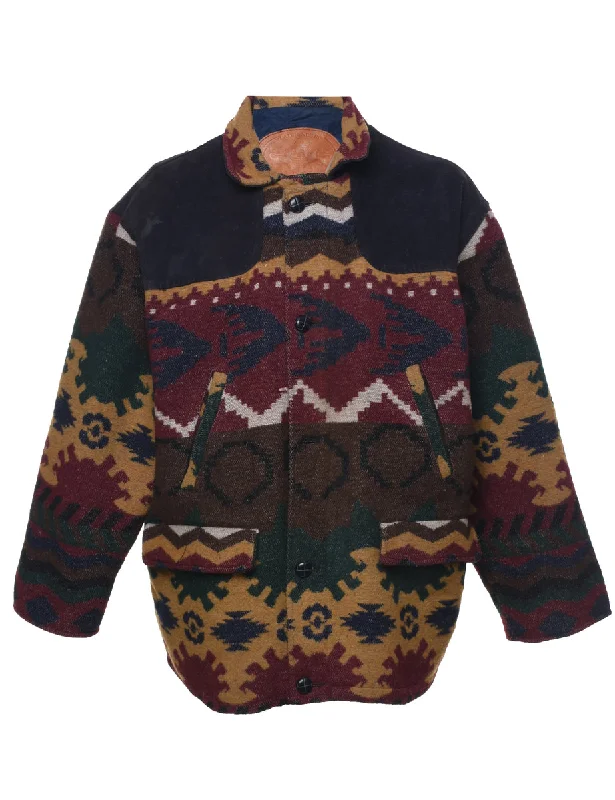 Year-End Sale Aztec Print Wool Coat - L