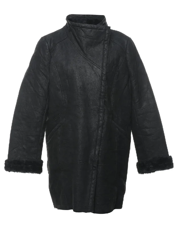Year-End Sale Black Faux Fur Lined Coat - XL