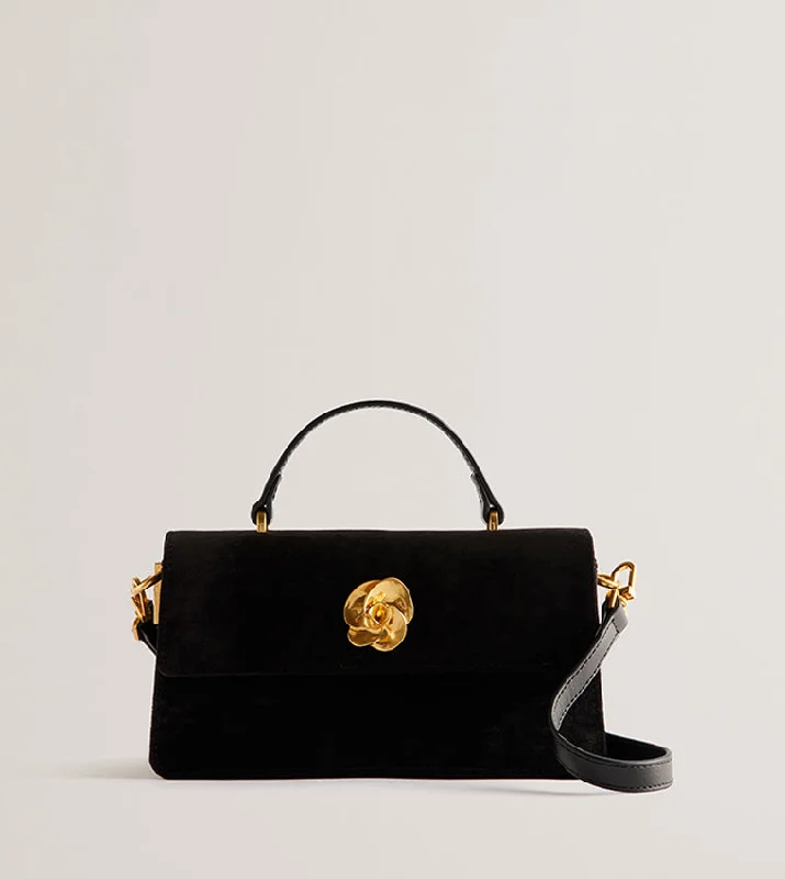 Rosany Elongated Velvet Top Handle Rose Bag Black