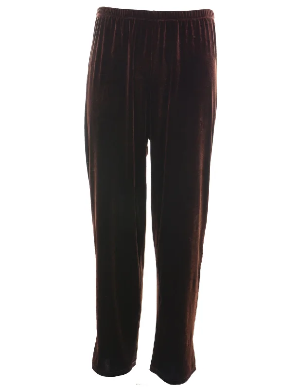 Brown Elasticated Waist Velvet Trousers - W30 L27