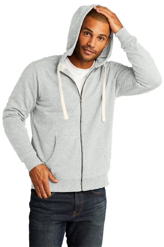 Final Markdown District Mens Re-Fleece Full Zip Hooded Sweatshirt Hoodie w/ Pockets - Ash Grey