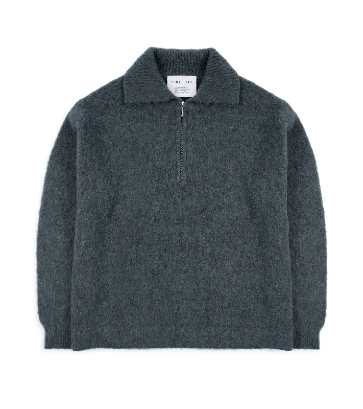 Epic Deals A Kind of Guise Sechura Wool Zip Polo: Green Shadow Melange