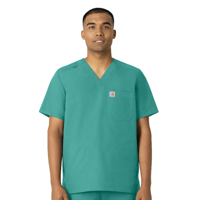 Carhartt Force Essentials Men's V-Neck Shirttail Scrub Top - Teal Blue