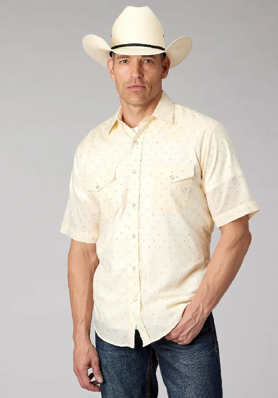 Don’t Miss Out Roper Mens 2067 Diamond Wallpaper White Cotton Blend S/S Shirt