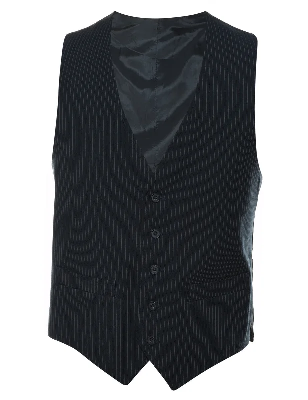 Unbeatable Prices Black & Light Blue Pinstriped Waistcoat - L