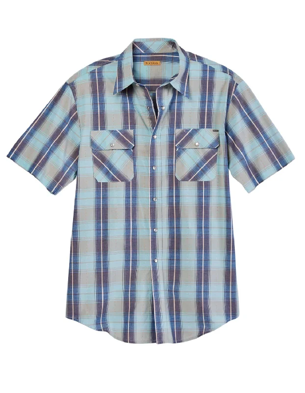 Seasonal Clearance Tin Haul Mens Vintage Dobby Plaid Blue 100% Cotton S/S Shirt