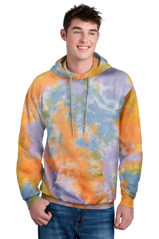 Weekend Deals That Dazzle Port & Company Mens Crystal Tie-Dye Hooded Sweatshirt Hoodie w/ Pouch Pocket - Sherbet