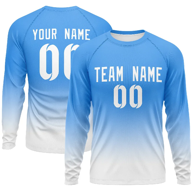 Lowest Price Custom Powder Blue-Light-White Gray Gradient Fashion Design Long Sleeve Performance T-Shirt