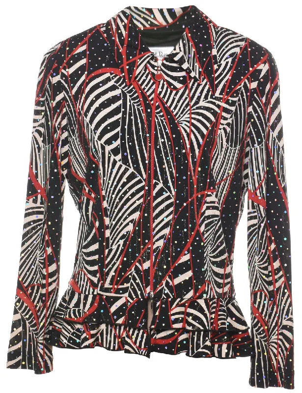 Black, Red & White Sparkly Patterned Jacket - L