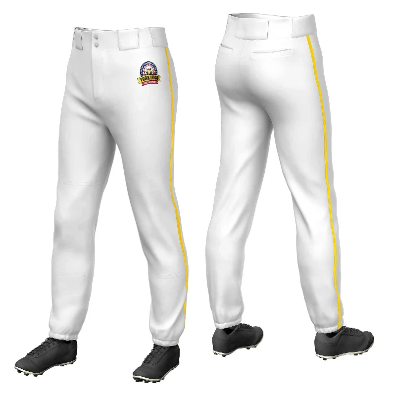 Great Bargain Custom White Gold Classic Fit Stretch Practice Pull-up Baseball Pants