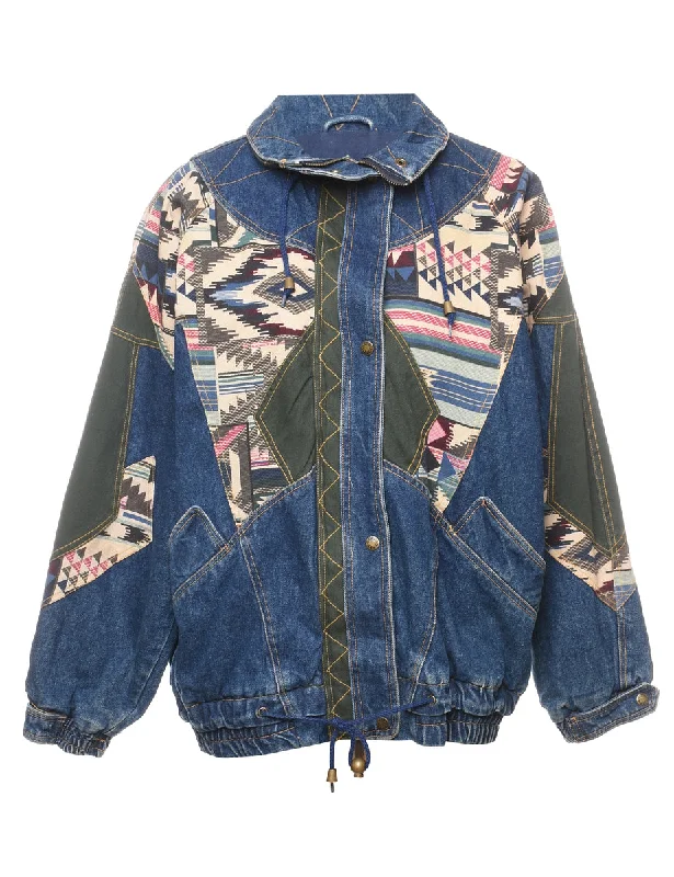 Now or Never Aztec & Dark Wash Denim Jacket - L