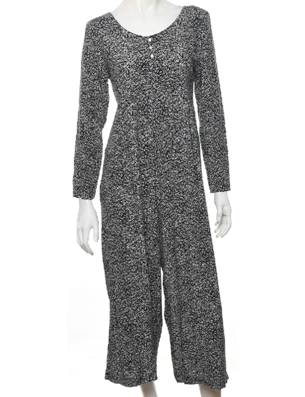 Special Buy Black & White Long-Sleeved Patterned Jumpsuit - M